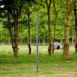 Pro-Strain i-Post stålstolpe i et høyt gjerde i en grønn park.